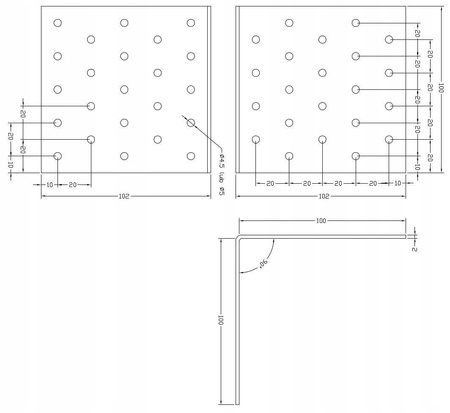 [KP-16] Tischlerei Lochplattenwinkel für Bauwesen Montage 100 x 100 x 100 x 2 mm