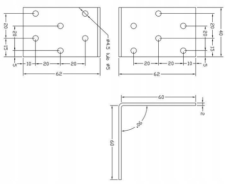 [KP-07] Tischlerei Lochplattenwinkel für Bauwesen Montage 60 x 60 x 40 x 2 mm