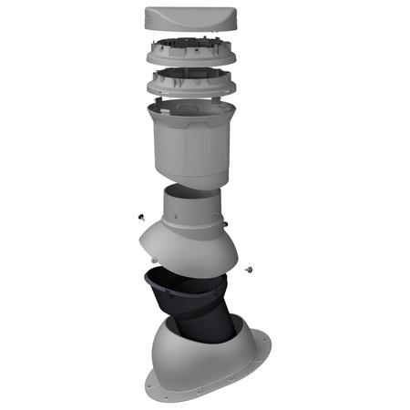 Niedriger Entlüfterkamin DN125 mm für Flachprofilige Bedeckung - Dachdurchführung für Dachlüftung, 325 mm hoch
