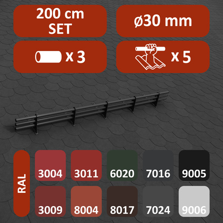 Komplettes 3-Rohre Schneefangrohr für Trapezblech, Dachpappe/Bitumen, Bitumenschindeln (Shingles), EPDM/PVC