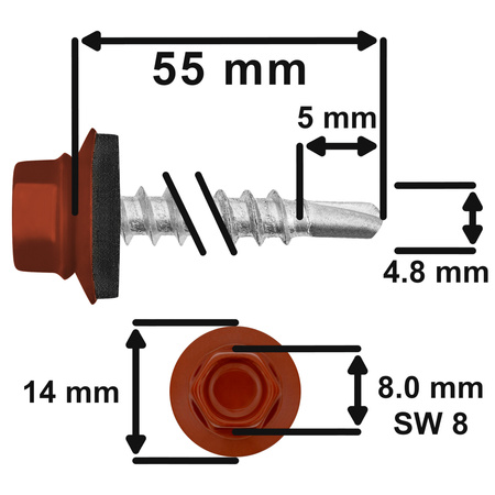 PAROTEC Trapezblechschrauben 4,8 mm x 55 mm, 200 Stück Selbstschneidende Schrauben mit EPDM Dichtscheibe Sechskantkopf