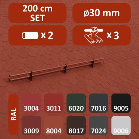 Komplettes 2-Rohre Schneefangrohr für Trapezblech, Dachpappe/Bitumen, Bitumenschindeln (Shingles), EPDM/PVC