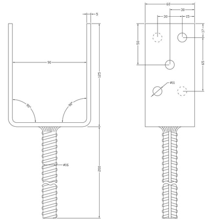 [LB-03] Tischlerei Stützenfuß Typ U für Bauwesen Montage 90 x 60 x 125 x 5 mm