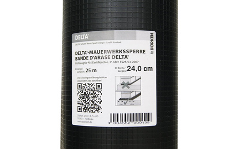 Dörken Delta Mauerwerksperre aus Bitumenverträgliche Polyefin Mischung 24 cm x 25 lfm