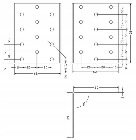 [KP-09] Tischlerei Lochplattenwinkel für Bauwesen Montage 60 x 60 x 80 x 2 mm