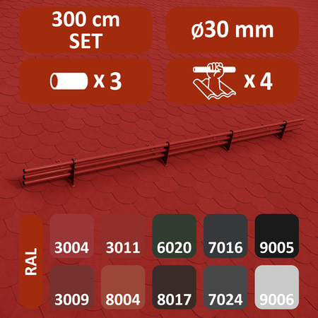 Komplettes 3-Rohre Schneefangrohr für Trapezblech, Dachpappe/Bitumen, Bitumenschindeln (Shingles), EPDM/PVC
