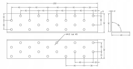 [KP-05] Tischlerei Lochplattenwinkel für Bauwesen Montage 40 x 40 x 200 x 2 mm
