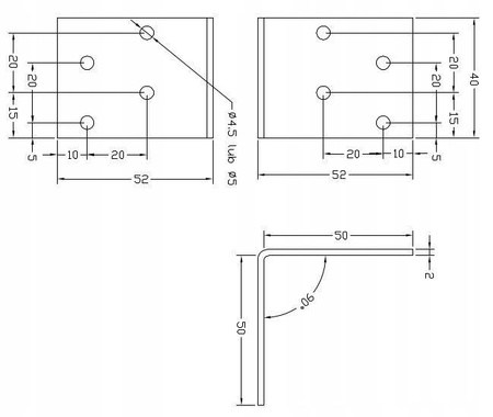 [KP-06] Tischlerei Lochplattenwinkel für Bauwesen Montage 50 x 50 x 40 x 2 mm