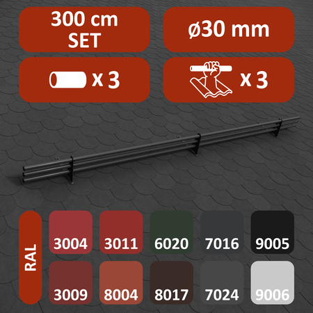 Komplettes 3-Rohre Schneefangrohr für Trapezblech, Dachpappe/Bitumen, Bitumenschindeln (Shingles), EPDM/PVC