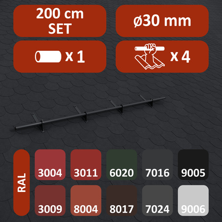 Komplettes 1-Rohr Schneefangrohr für Trapezblech, Dachpappe/Bitumen, Bitumenschindeln (Shingles), EPDM/PVC