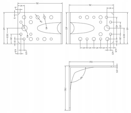 [KPW-03] Tischlerei Schwerlast-Winkelverbinder für Bauwesen Montage 90 x 90 x 65 x 2,5 mm