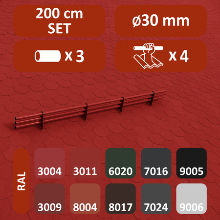Komplettes 3-Rohre Schneefangrohr für Trapezblech, Dachpappe/Bitumen, Bitumenschindeln (Shingles), EPDM/PVC