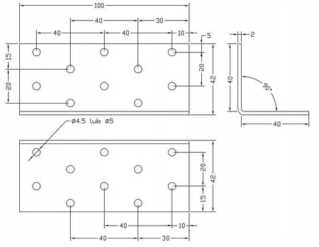 [KP-04] Tischlerei Lochplattenwinkel für Bauwesen Montage 40 x 40 x 100 x 2 mm